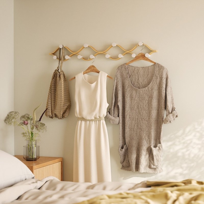 【Umbra】Montage壁挂式收纳架(波浪原木) - 衣架/挂勾 - 木头 卡其色
