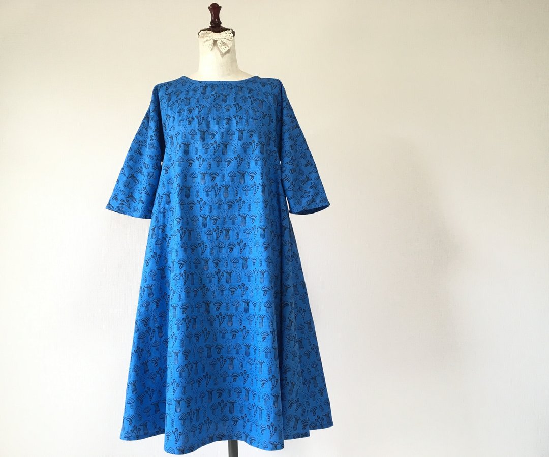 Mushroom handle dress * Dark blue - 洋装/连衣裙 - 棉 蓝色