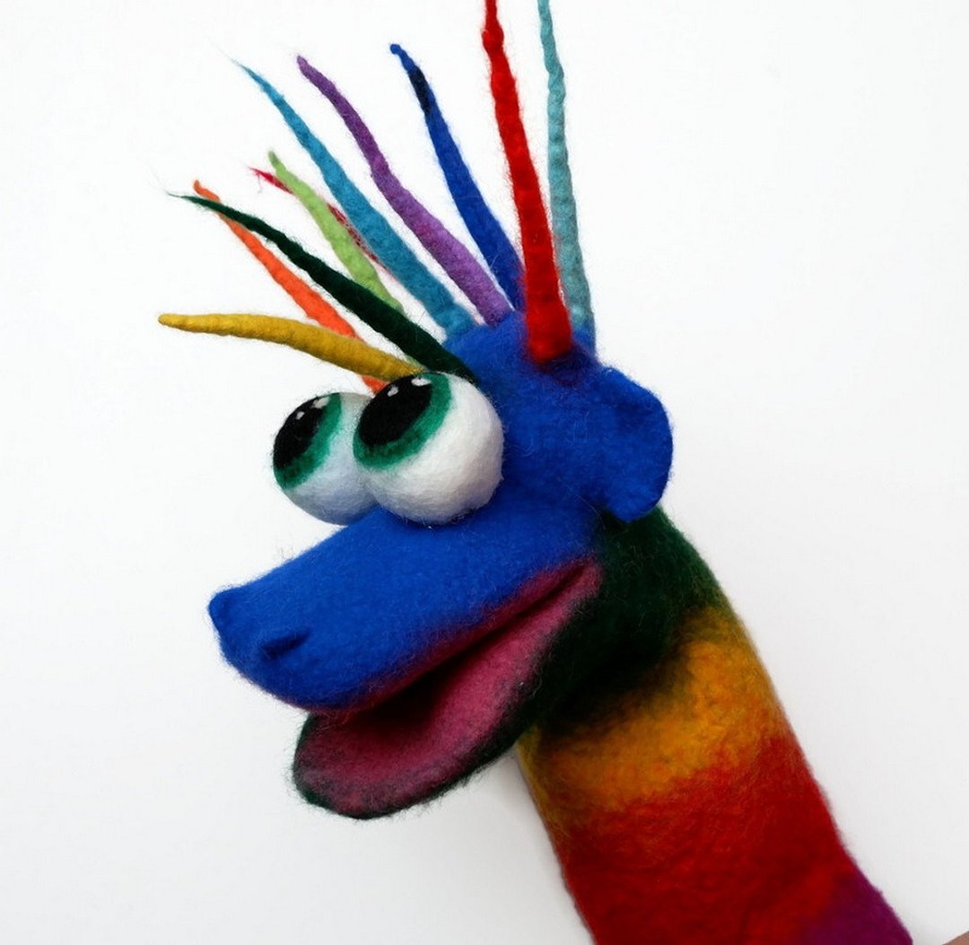 Funny multicolored puppet, glove puppet for puppet theater. Made of natural wool - 玩具/玩偶 - 羊毛 多色