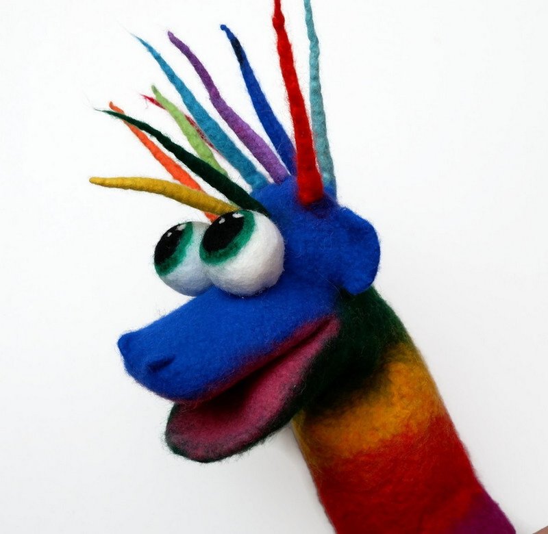Funny multicolored puppet, glove puppet for puppet theater. Made of natural wool - 玩具/玩偶 - 羊毛 多色
