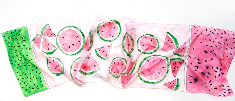Hand painted silk scarf-Watermelon Juice. - 丝巾 - 丝．绢 粉红色