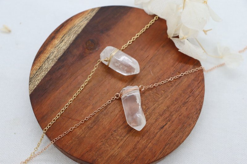 极简天然白水晶项链 14KGF 纯手工能量疗愈宝石 - 项链 - 宝石 透明