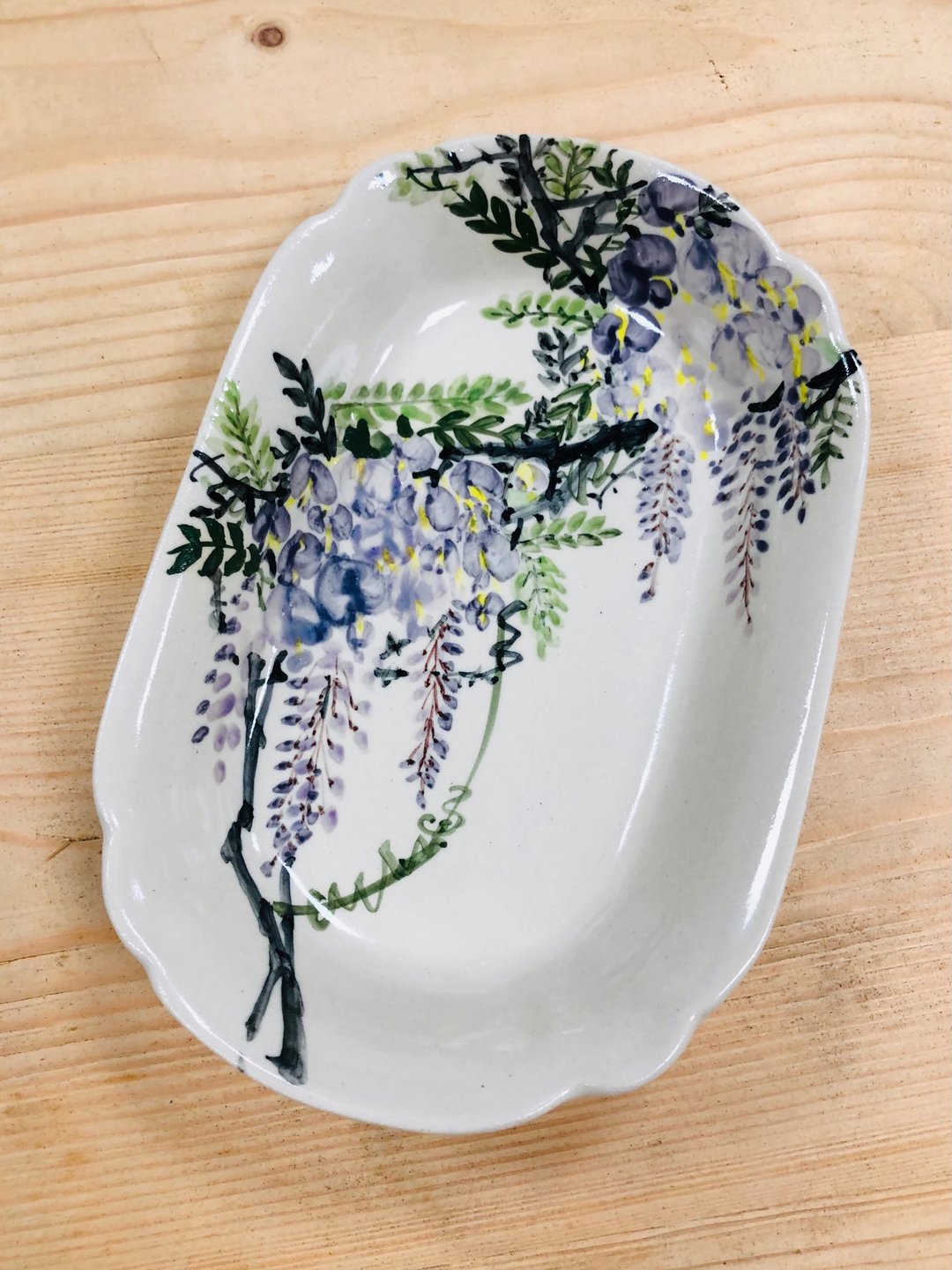 陶瓷 纯手工绘制盘 紫藤花海 水墨风作品 仅此一 件 - 盘子/餐盘/盘架 - 瓷 紫色
