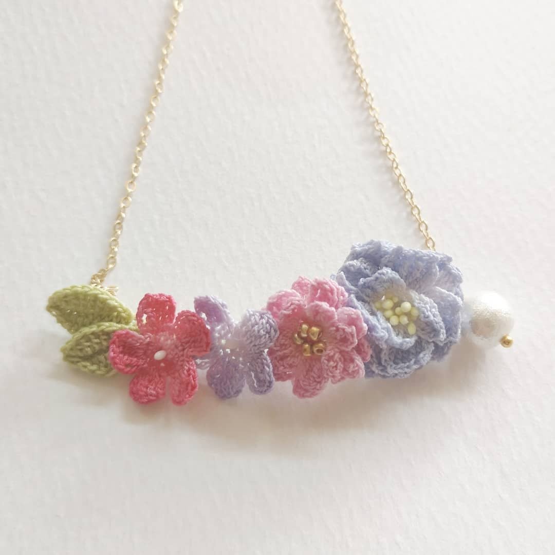 *My Fancy Handmade*手鈎花颈链 - 颈链 - 绣线 多色