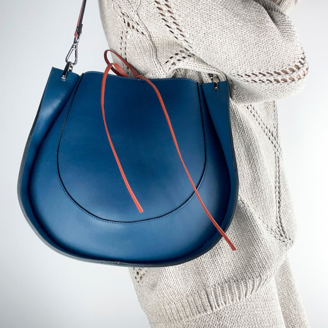 Large Leather Bag, Crossbody Bag, Blue Saddle Bags Woman, Unique Leather Handbag - 手提包/手提袋 - 真皮 