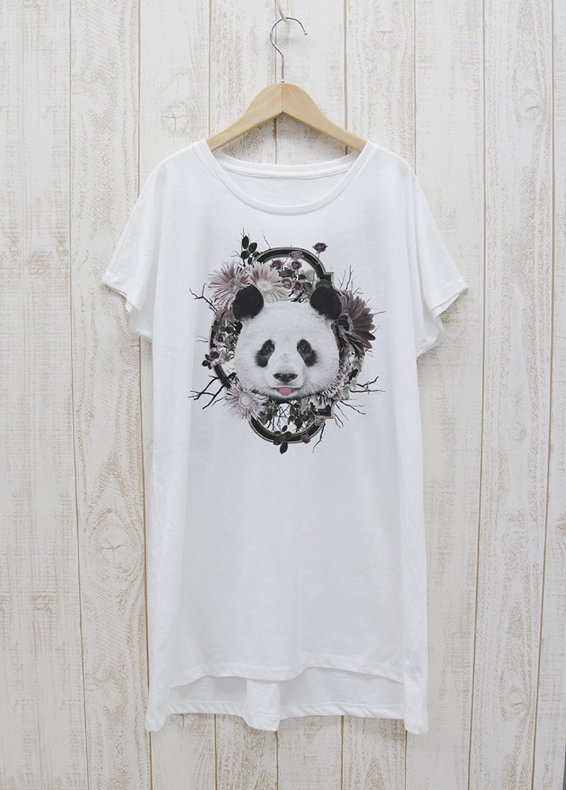 ronronPANDA 洋装T恤 花框 白色 / R025-O-WH - 中性连帽卫衣/T 恤 - 棉 白色