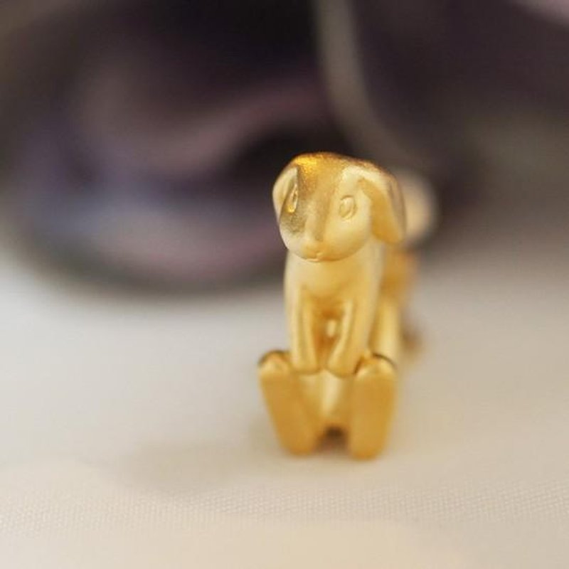Rabbit Clip-On Lop Ear Gold One Ear - 耳环/耳夹 - 其他金属 金色