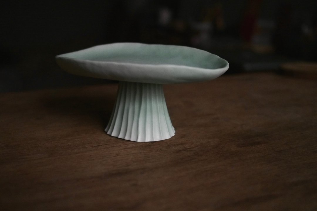 青山绿 陶瓷高脚盘 / 高台 / 甜点盘 / 饰品盘 - 盘子/餐盘/盘架 - 陶 绿色