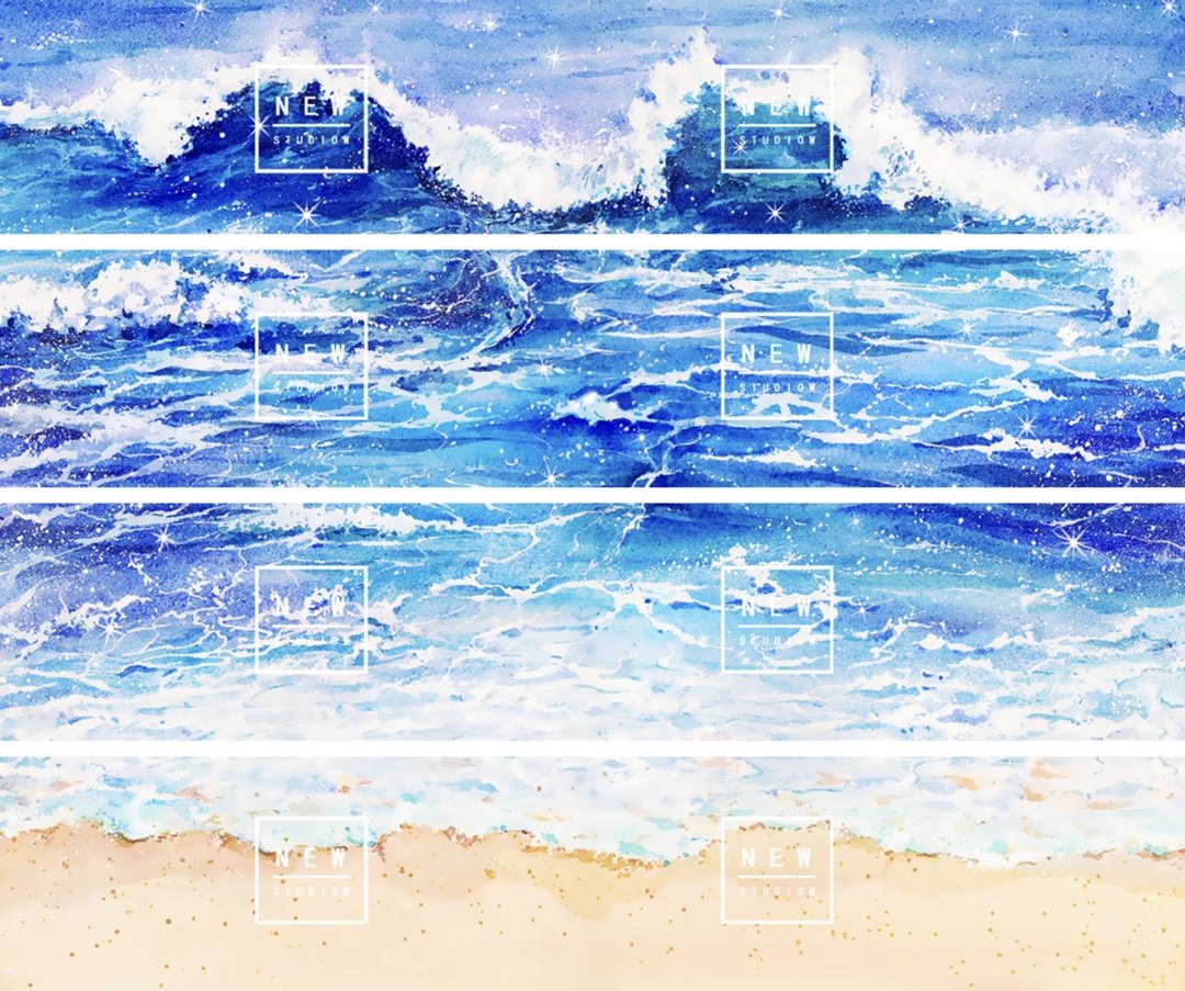 波浪浪 水彩畫造景 和紙膠帶 台灣製 10米卷 - 纸胶带 - 其他材质 蓝色