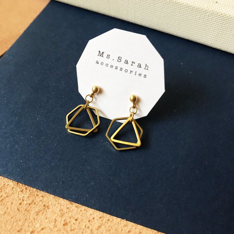 黄铜耳环_方圆之间(可改夹) - 耳环/耳夹 - 铜/黄铜 金色