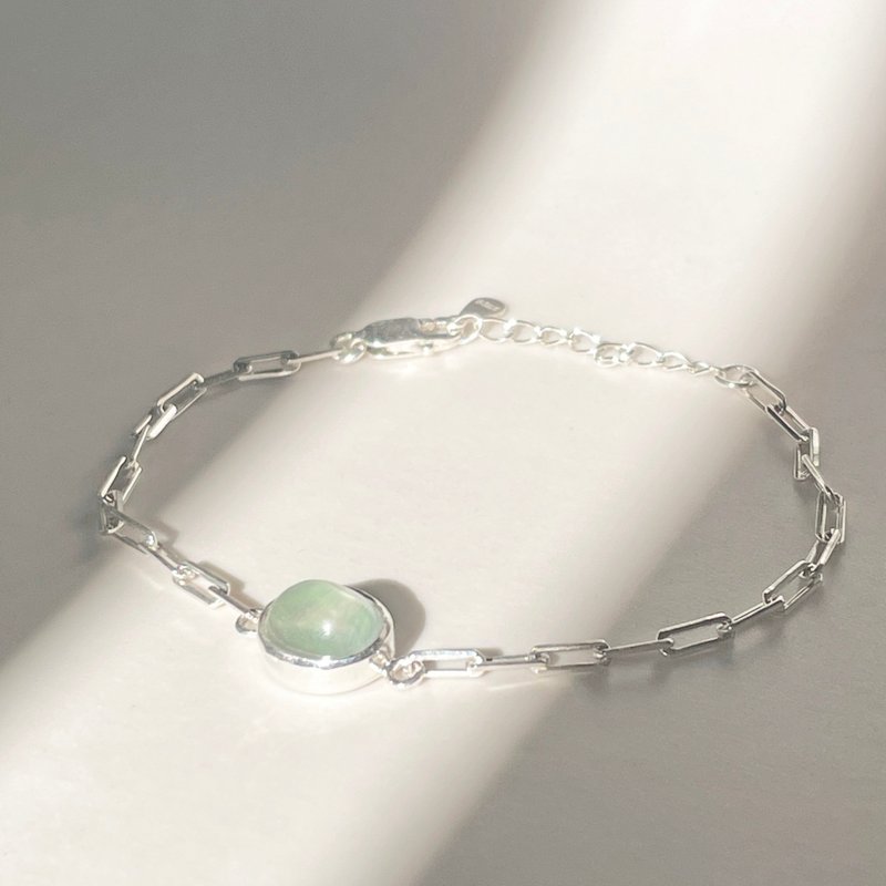 葡萄石 背面星星镂空 小方纯银手链 手围 13 ~ 16.5 cm - 手链/手环 - 纯银 绿色