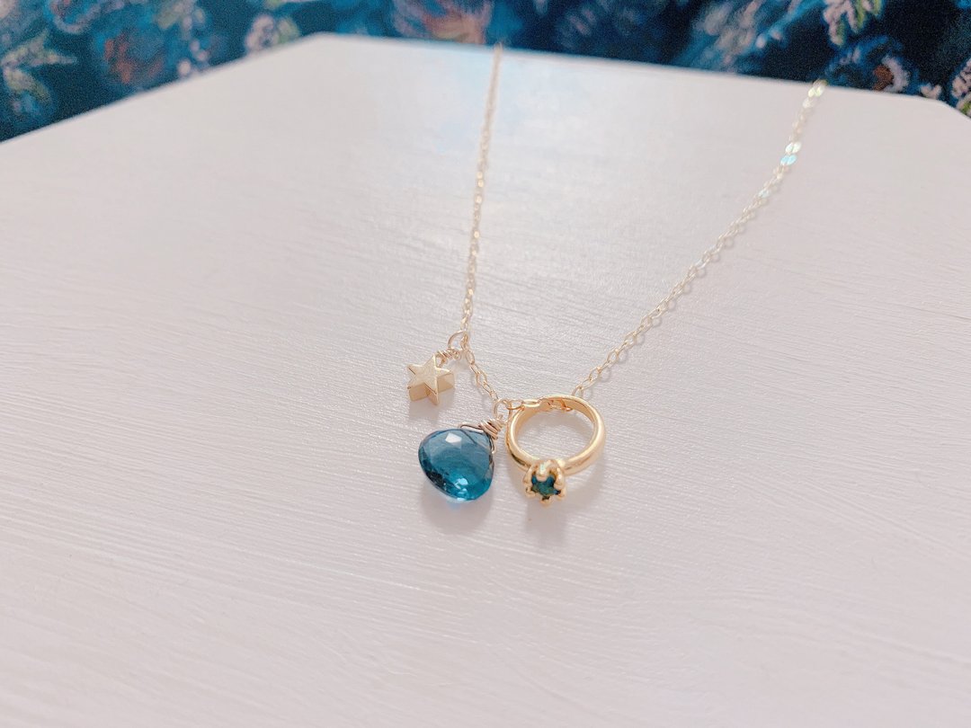 14gold Ring Necklace London Blue Topaz 14kgf - 项链 - 石头 蓝色