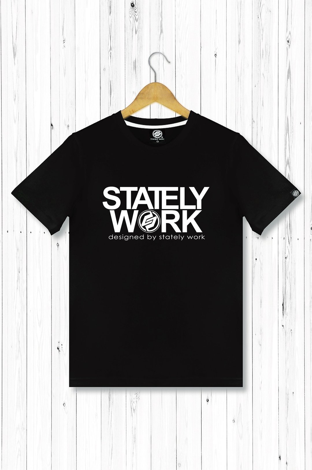 statelywork-LOGO文字T-男短T恤 黑灰白三色 - 男装上衣/T 恤 - 棉 黑色