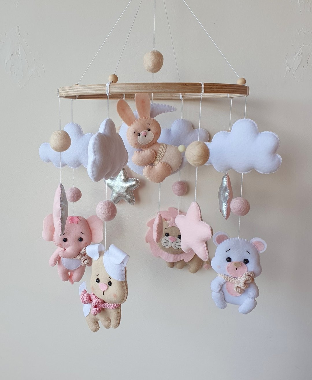 Baby mobile girl, baby shower gift, nursery decor, elephant mobile - 满月礼盒 - 环保材料 