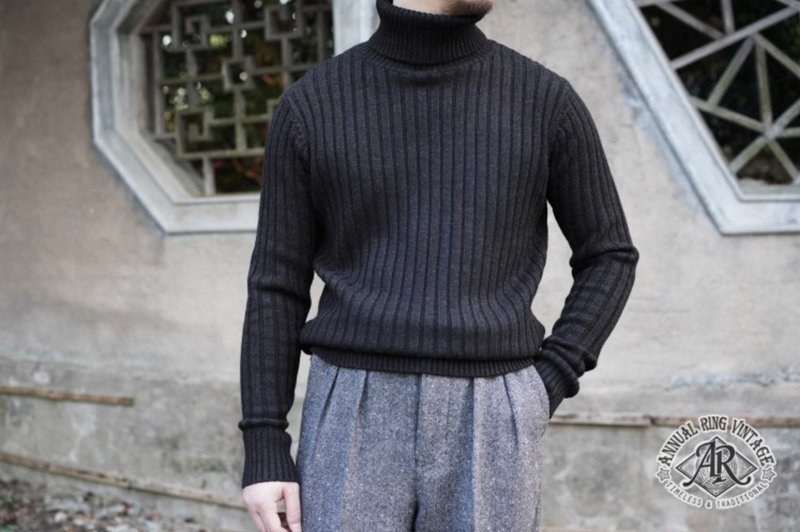 Merino 澳洲特级超细美利奴羊毛 復古紳士高翻领毛衣 無性別穿搭 - 女装针织衫/毛衣 - 羊毛 黑色