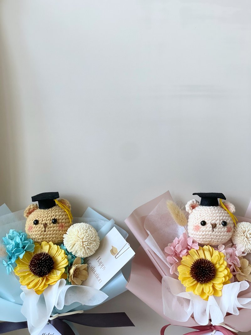编织小熊毕业花束/生日花束/永生花干燥花花束/向日葵花束 - 干燥花/捧花 - 植物．花 