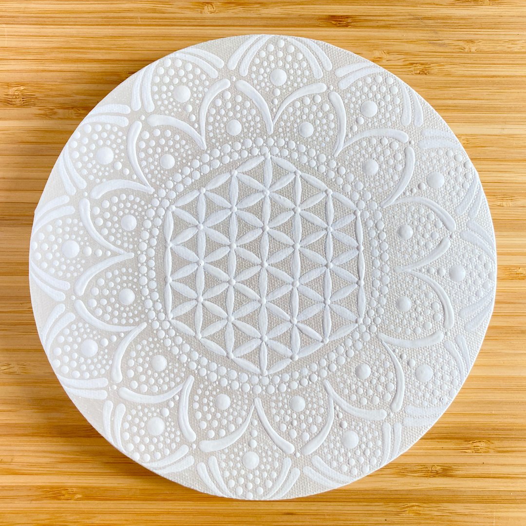 Flower of Life  Dot Mandala  All White - 海报/装饰画/版画 - 棉 白色