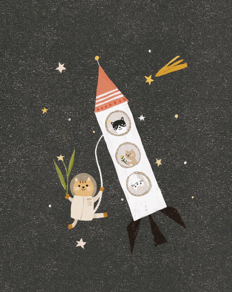 太空猫猫 A6 问候卡（含信封） - 卡片/明信片 - 纸 