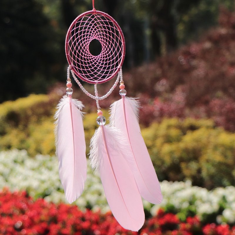 繁花盛开丨生日礼物 手工编织 捕梦网 Dreamcatcher丨挂饰-浪漫粉 - 墙贴/壁贴 - 其他材质 粉红色