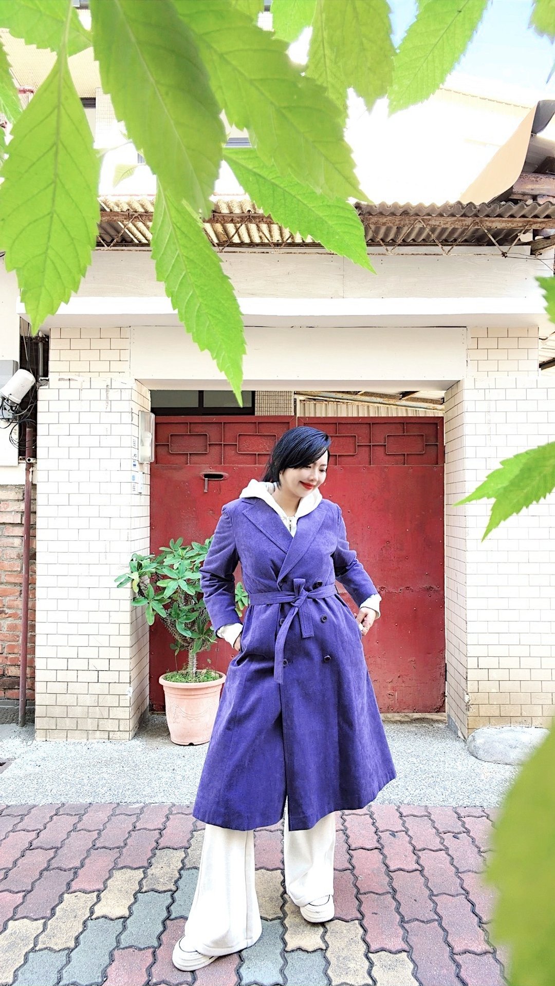 深深紫罗兰麂皮绒 可两穿 可拆真皮毛内里 古着风衣外套长大衣 - 女装休闲/机能外套 - 真皮 紫色