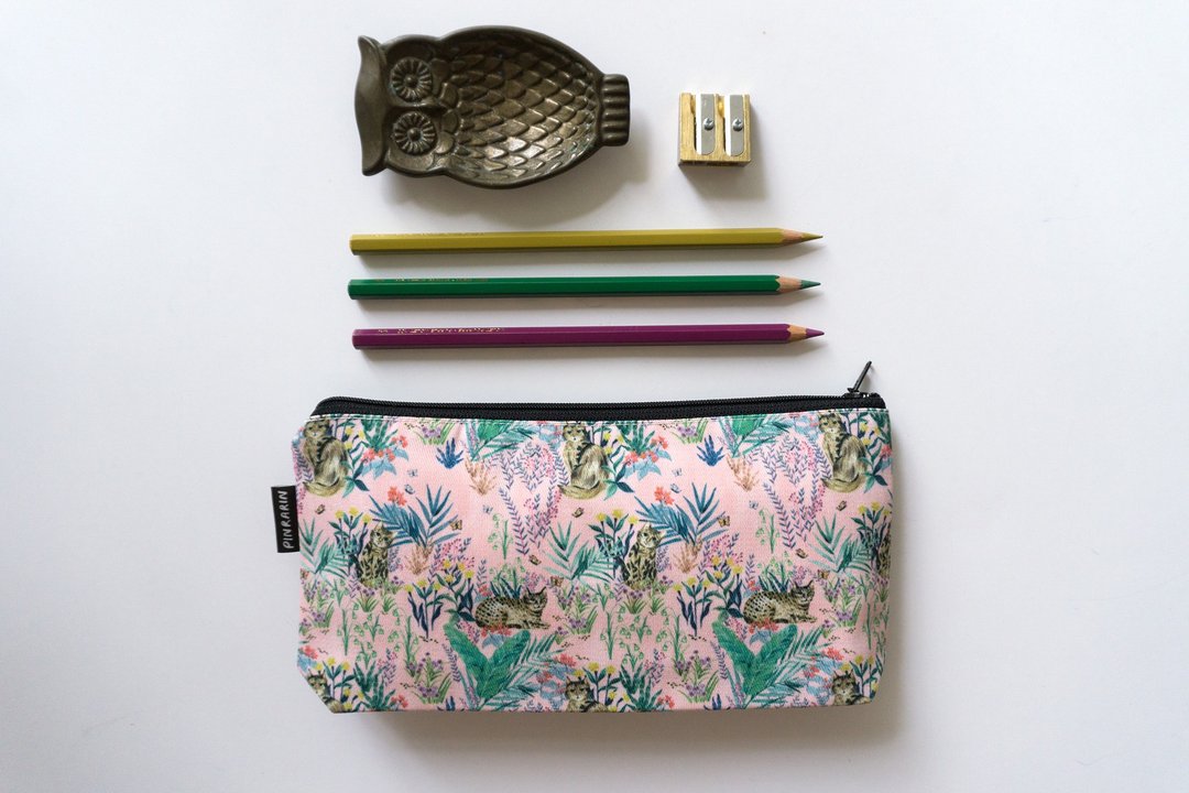 Cat zipper accessories pouch / Stationery pencil case - Pink - 铅笔盒/笔袋 - 聚酯纤维 粉红色