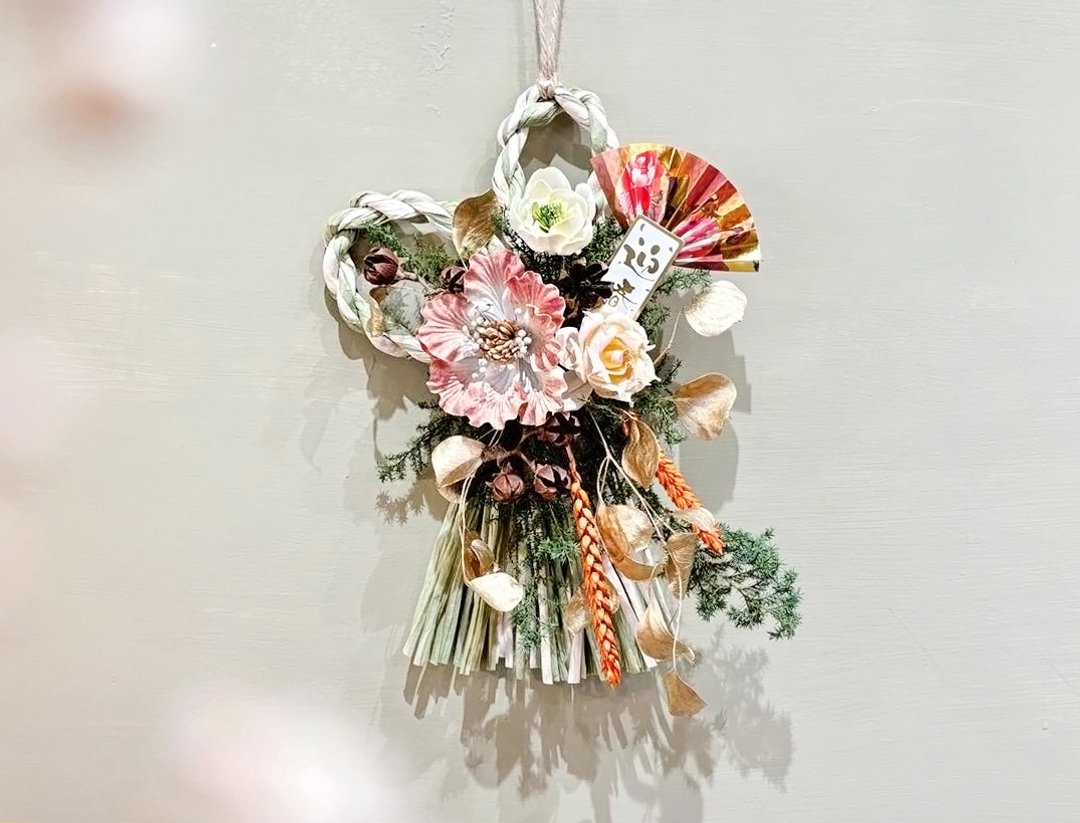快速出货【新春注连绳_双心福结】日式/新年/干燥花/永生花/壁面 - 干燥花/捧花 - 植物．花 橘色