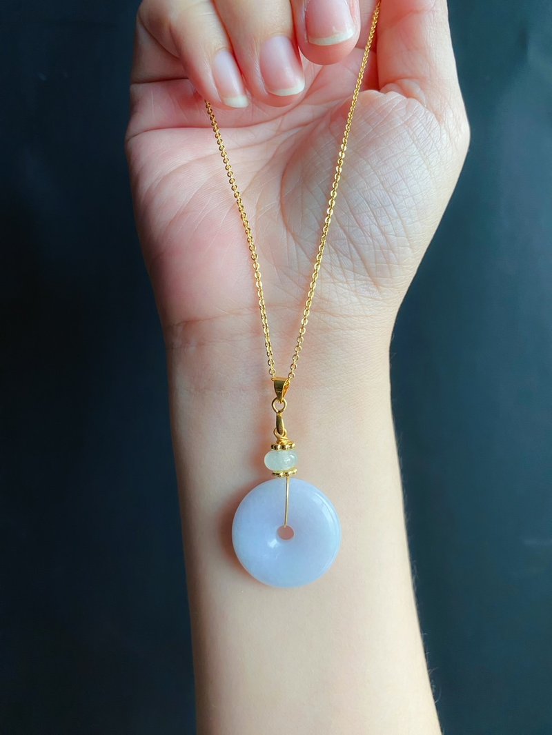 天然缅甸玉 翡翠 质细 紫底 平安扣 设计款 项链 礼物 生日 情人 - 项链 - 玉石 紫色