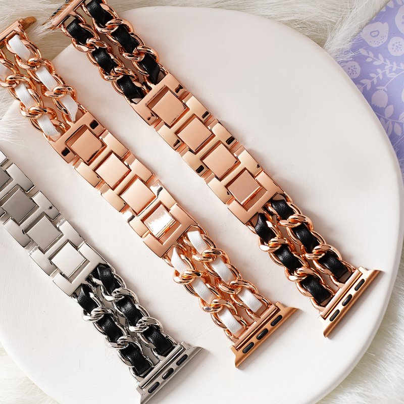 Apple watch - 皮革双链苹果表带手机绳 表带 旅行 - 对表/情侣表 - 真皮 黑色