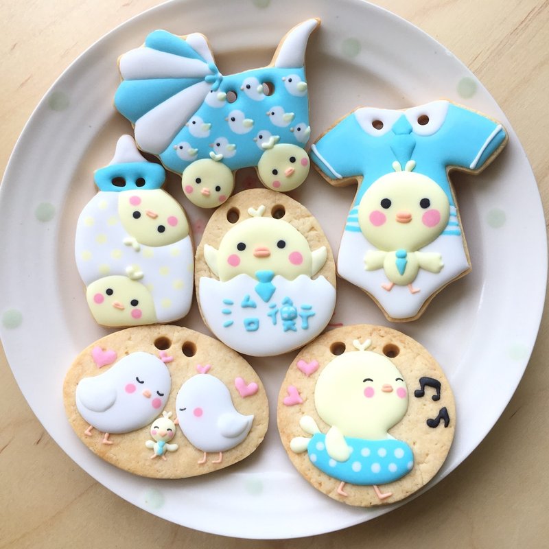 (请询问档期再下单喔)小鸡收涎 | 任选糖霜饼干 6 片组 - 满月礼盒 - 新鲜食材 