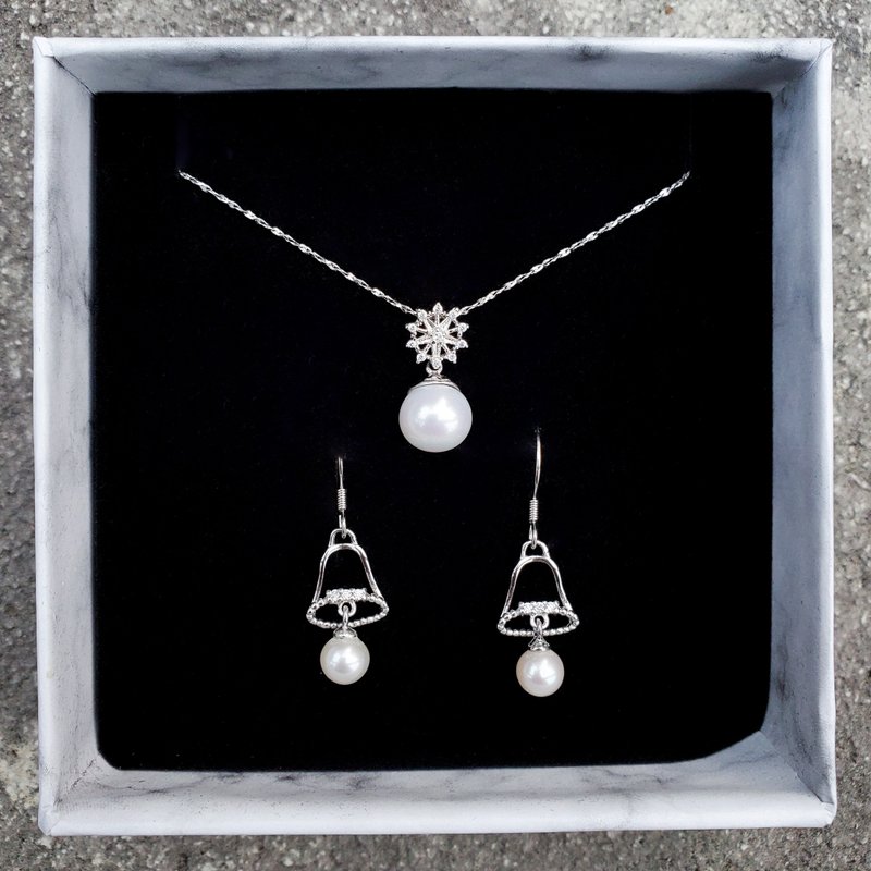 【Pinkoi独家礼盒】。摩天轮。天然淡水珍珠925纯银耳环项链 - 耳环/耳夹 - 珍珠 白色