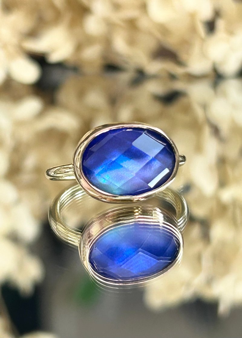 戒指“白色贝壳 × 水晶”蓝色 - 戒指 - 其他金属 