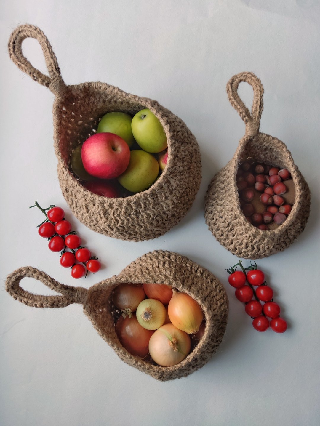 Hanging Potato kitchen Baskets Set,Wall storage for onions,Fruit Basket,Jute - 收纳用品 - 其他材质 