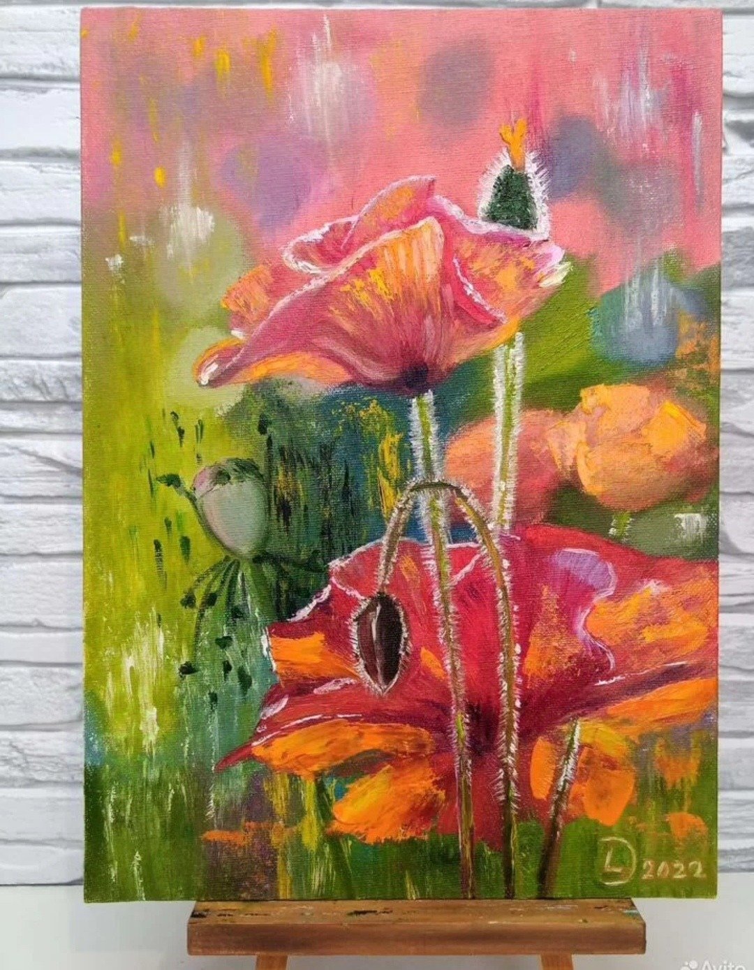 红色罂粟花绘画原创艺术花卉艺术油画布 - 海报/装饰画/版画 - 棉 红色