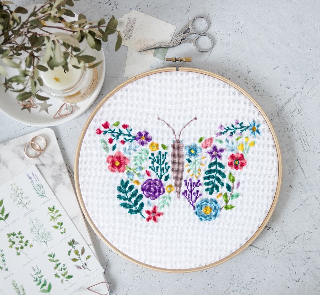 Floral Butterfly Cross Stitch PDF Pattern 十字繡 - 编织/刺绣/羊毛毡/裁缝 - 其他材质 