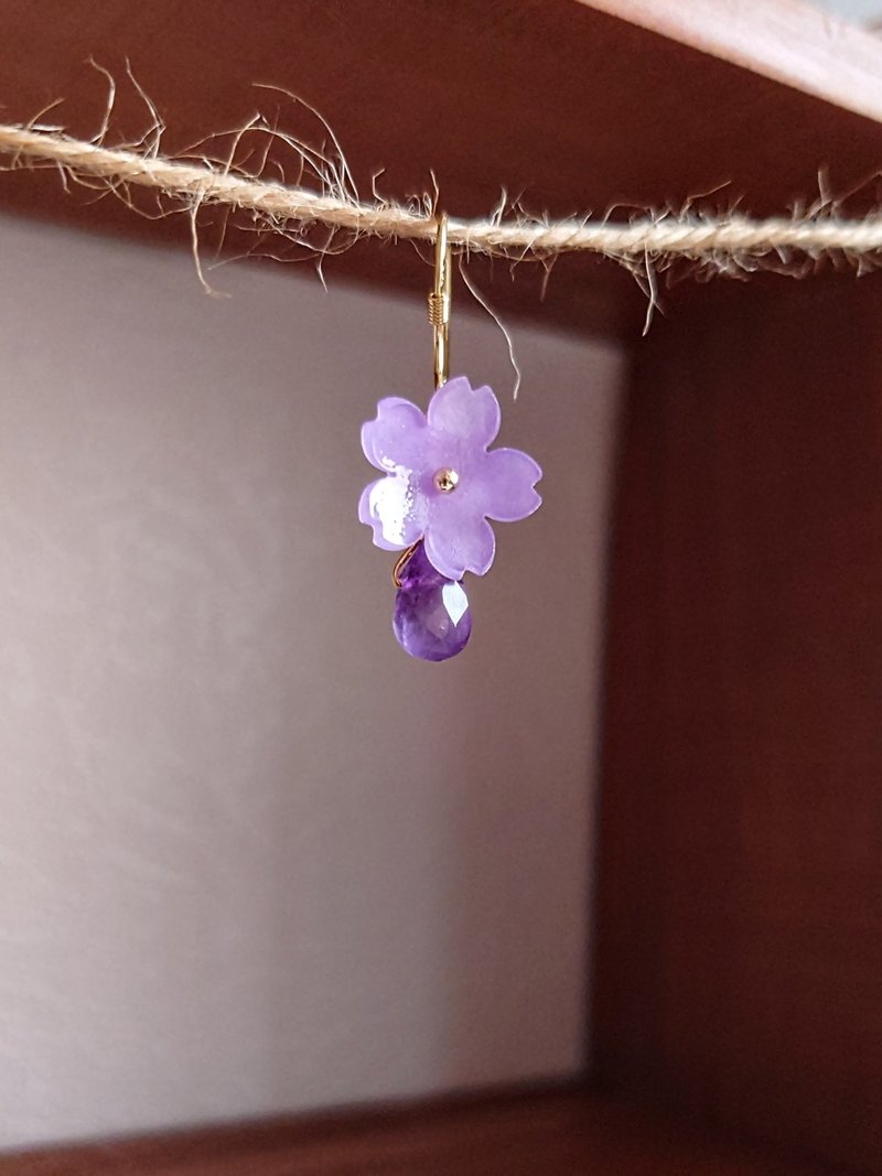 水晶矿石耳环_紫花战队2号_耳针耳勾耳夹_森系饰品_天然石_矿石 - 耳环/耳夹 - 水晶 