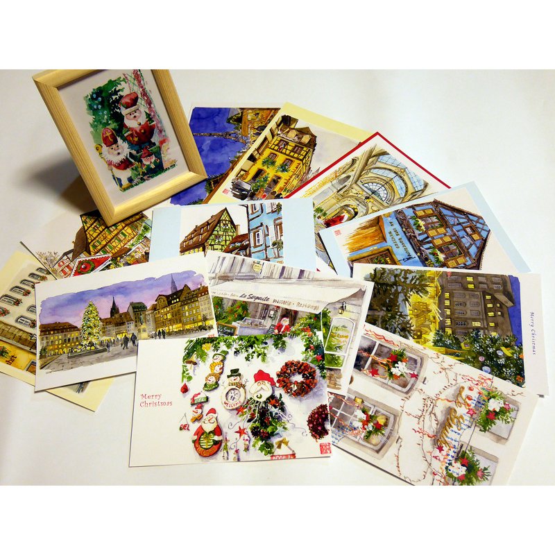 12 Christmas landscape postcards & Santa Claus mini frame - 卡片/明信片 - 纸 