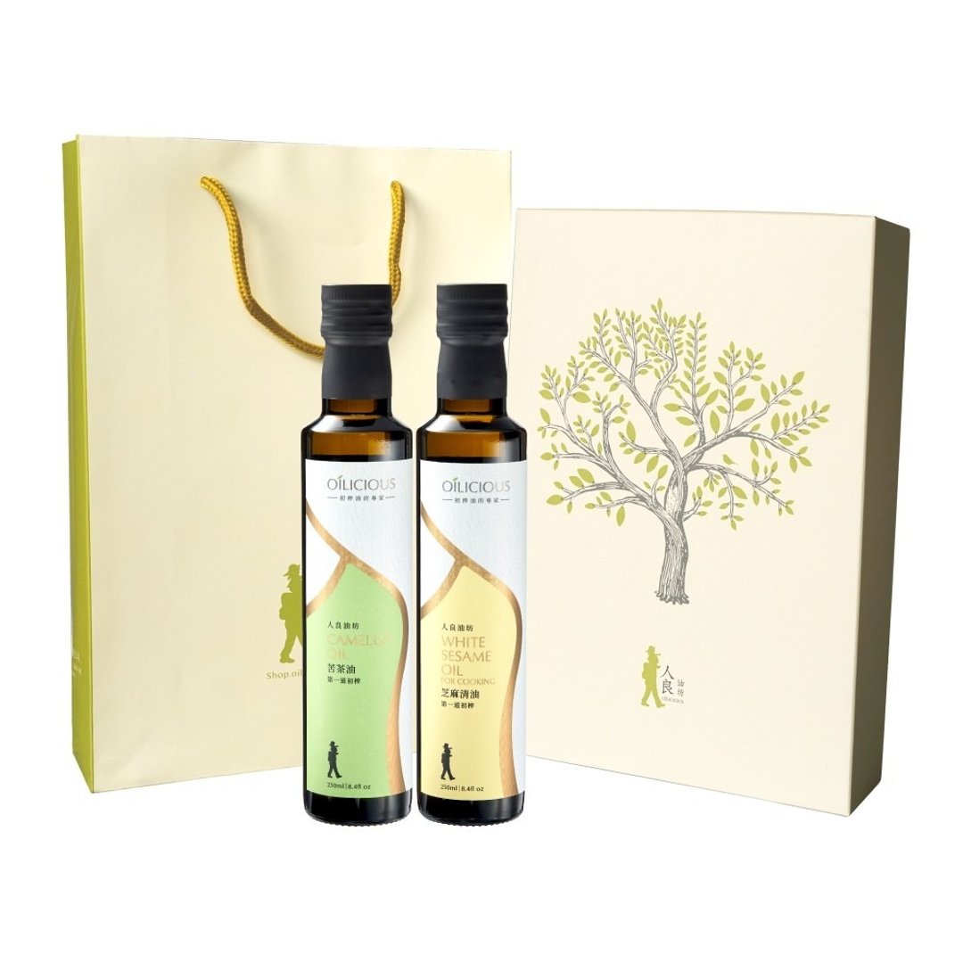 人良油坊 第一道冷压初榨油东方严选双入礼盒(苦茶油+芝麻清油) - 酱料/调味料 - 新鲜食材 橘色
