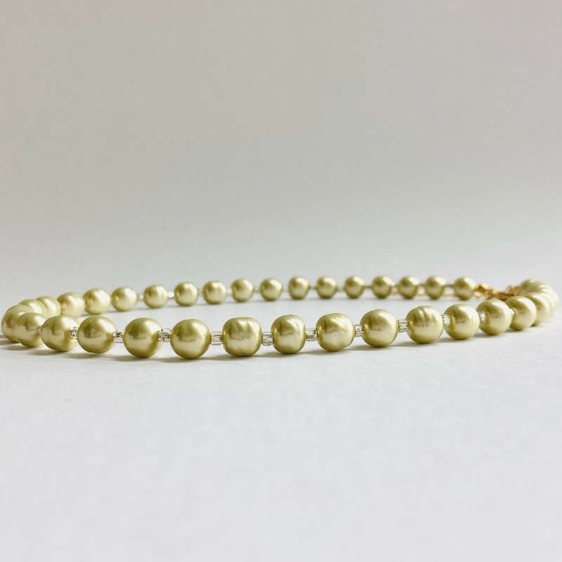 玻璃巴洛克珍珠与珠饰项链 / 约 8mm / 全长约 40cm + 5cm / 莱姆绿 / G / made in japan - 项链 - 玻璃 绿色