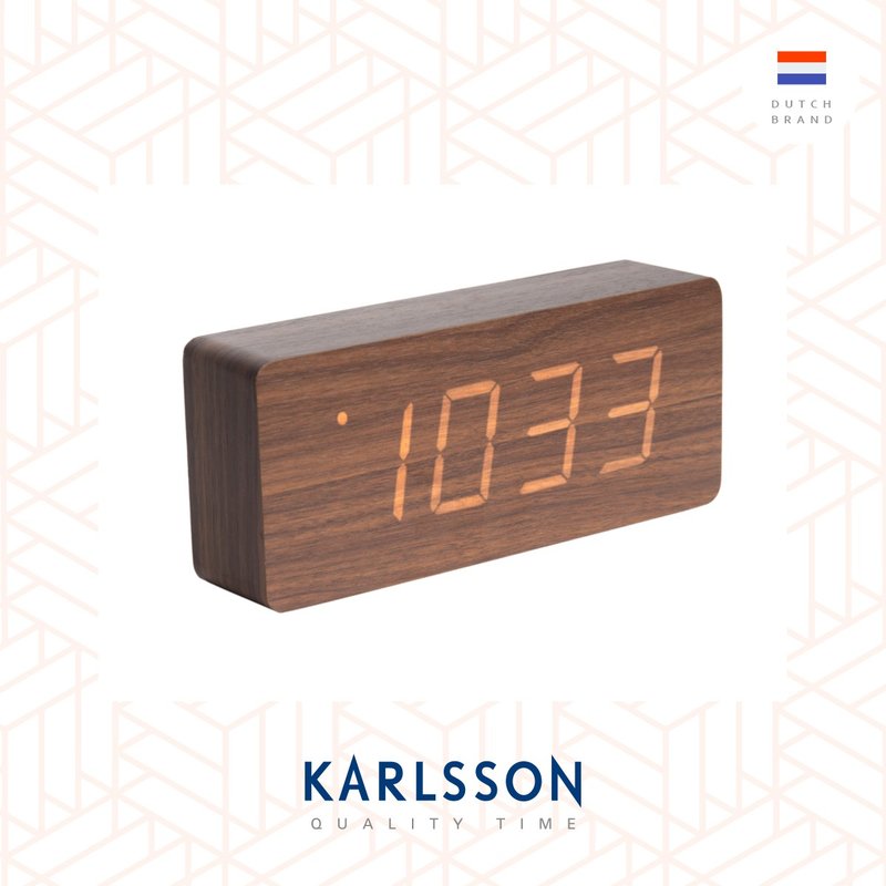 Karlsson, 木纹LED闹钟(大) Alarm clock Tube wood veneer dark - 时钟/闹钟 - 木头 咖啡色