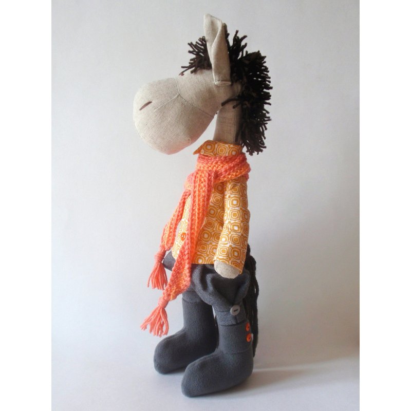 Horse doll, Equestrian gift, Stuffed horse toy, Horse trainer gift - 玩具/玩偶 - 亚麻 橘色