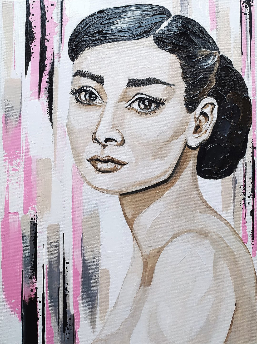 Oil painting Portrait of Audrey Hepburn - 墙贴/壁贴 - 其他材质 粉红色