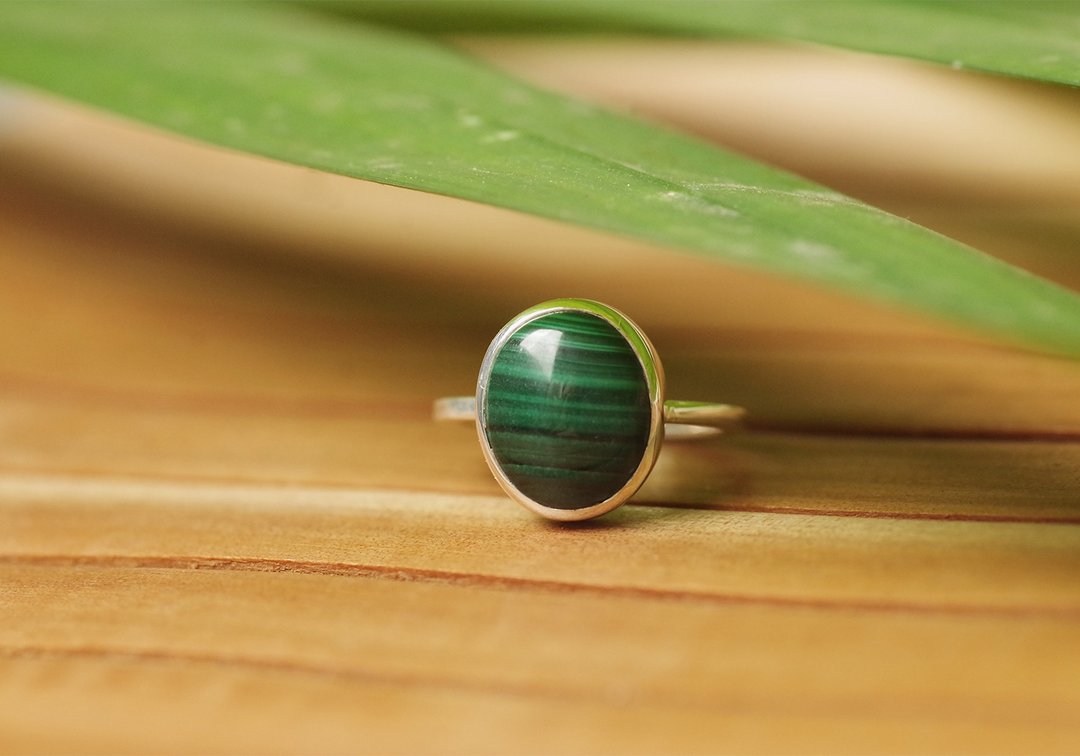 Malachite Ring - Gemstone ring - 戒指 - 纯银 绿色