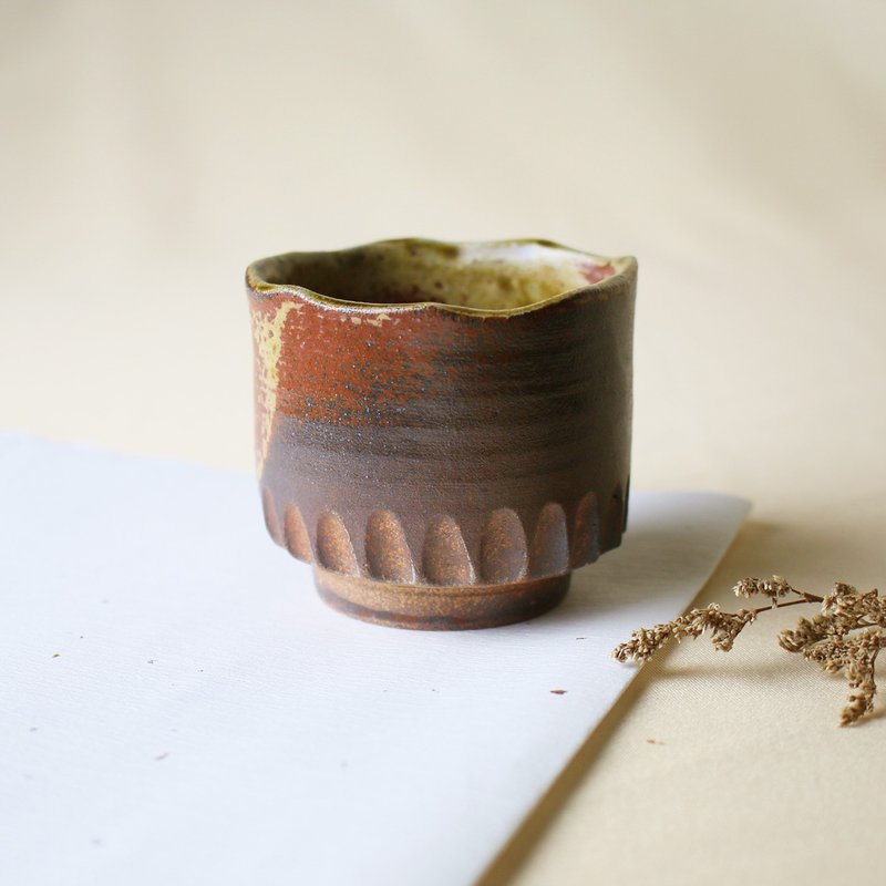 刻痕高方杯 灰釉彩 新彩烧 柴烧陶艺 手作作品 | 张运美 作品 - 茶具/茶杯 - 陶 橘色