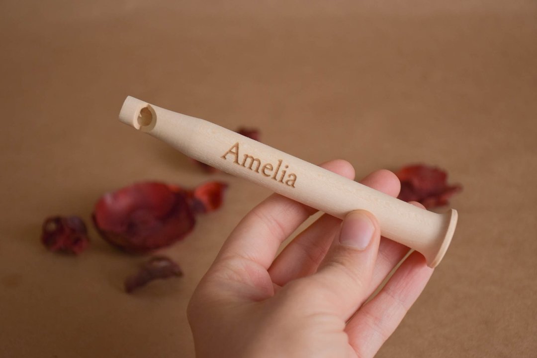 Personalized Gift for Kids Wooden Pull Whistle Toy - 玩具/玩偶 - 木头 卡其色
