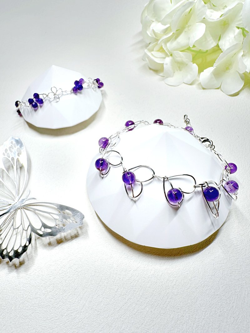 紫水晶 Amethyst 串串心手链 - 手链/手环 - 水晶 紫色