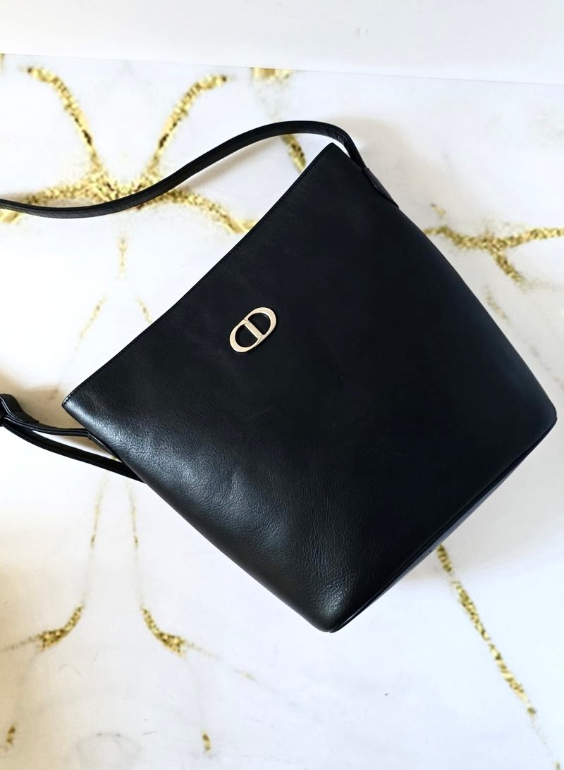稀有中古包 Dior 黑蓝色极简托特包 单肩包 侧背包 水桶包 二手包 - 侧背包/斜挎包 - 真皮 蓝色