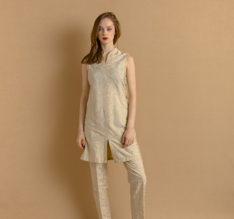 80年代金色短袖背心与高腰裤套装 S 码 7861 - 背带裤/连体裤 - 其他材质 金色