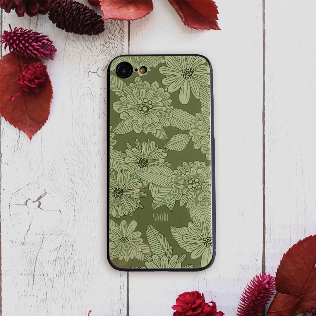 北欧花语钢化玻璃手机壳 定制姓名 秋冬深色系 iPhone/Android - 手机壳/手机套 - 玻璃 卡其色