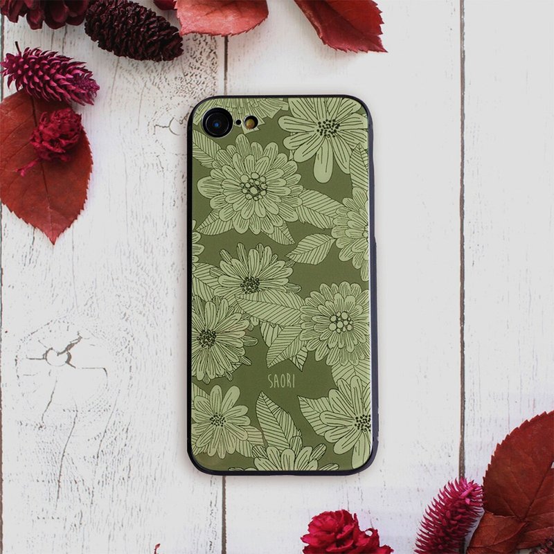 北欧花语钢化玻璃手机壳 定制姓名 秋冬深色系 iPhone/Android - 手机壳/手机套 - 玻璃 卡其色