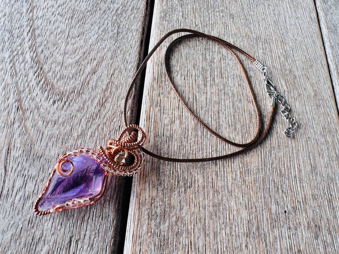 250307 wire wrapping 紫水晶 铜线 绕线 吊堕 - 项链 - 铜/黄铜 紫色